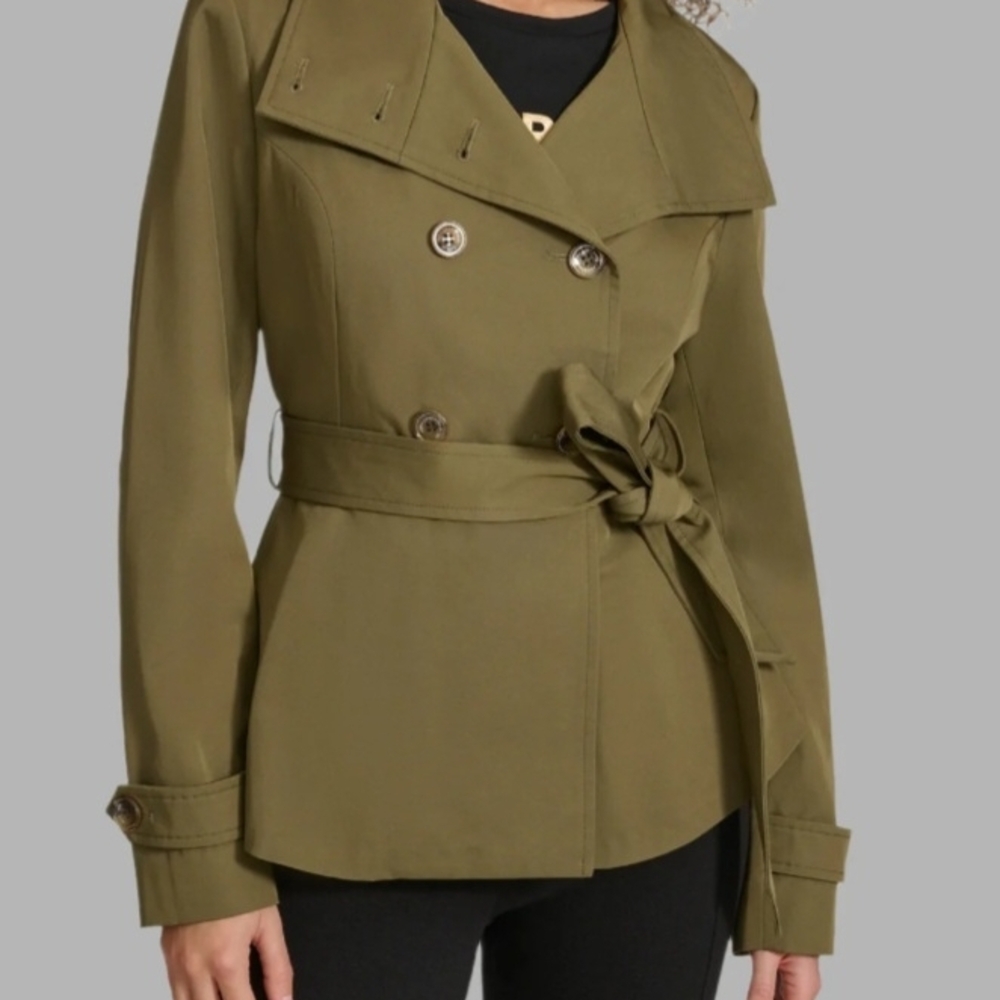 Karl Lagerfeld Olive Double-Breasted Peplum Belted Jacket